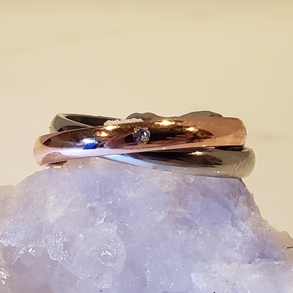 6-10, New Swarovski Crystal Two-tone Rolling Ring, 18K White & Rose Gold Plated
